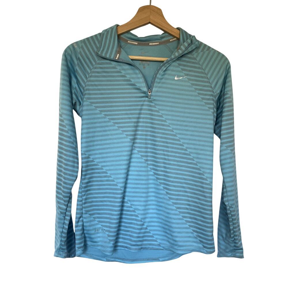 Nike running dri-fit women's quarter zip nike‎ element top XL blue gray striped